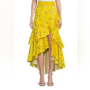 Alice + Olivia Yellow Floral Asymmetrical Skirt 2 xs s